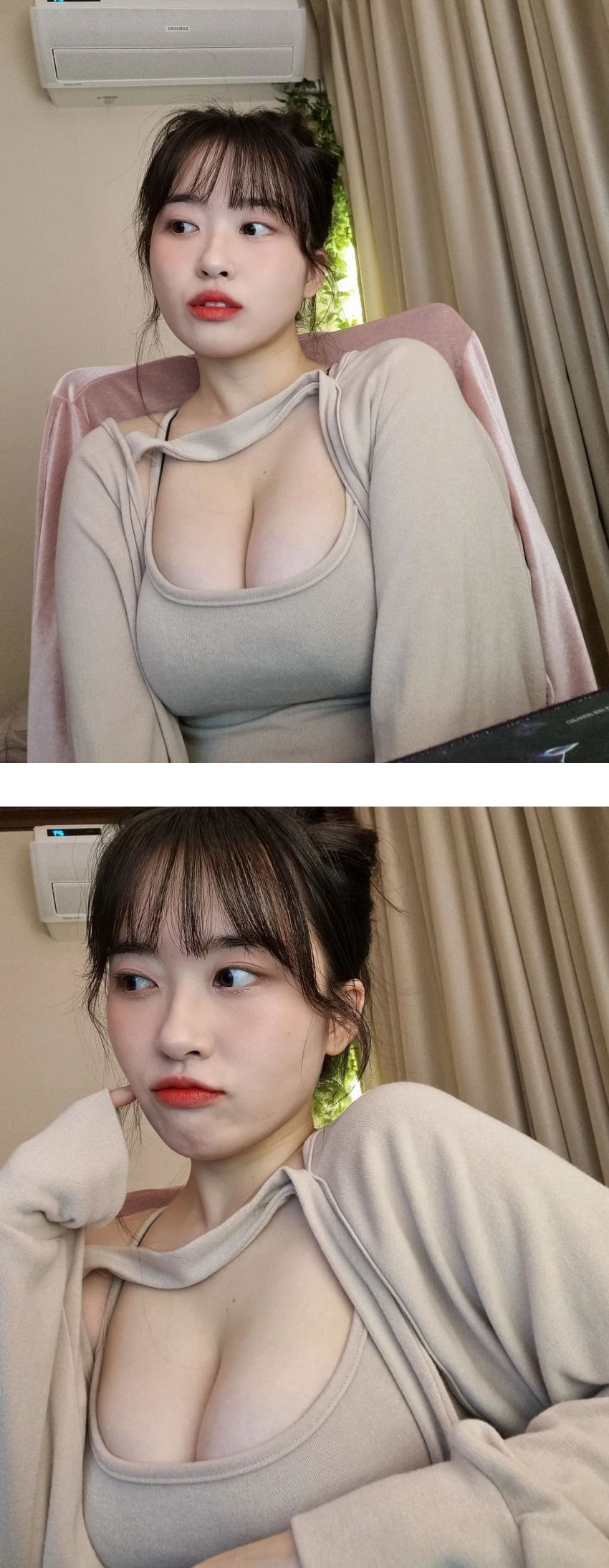 So Ram-ying (daughter-in-law) ranked 1st in the ranking of female cam breasts with ''ing'' string tank top cleavage