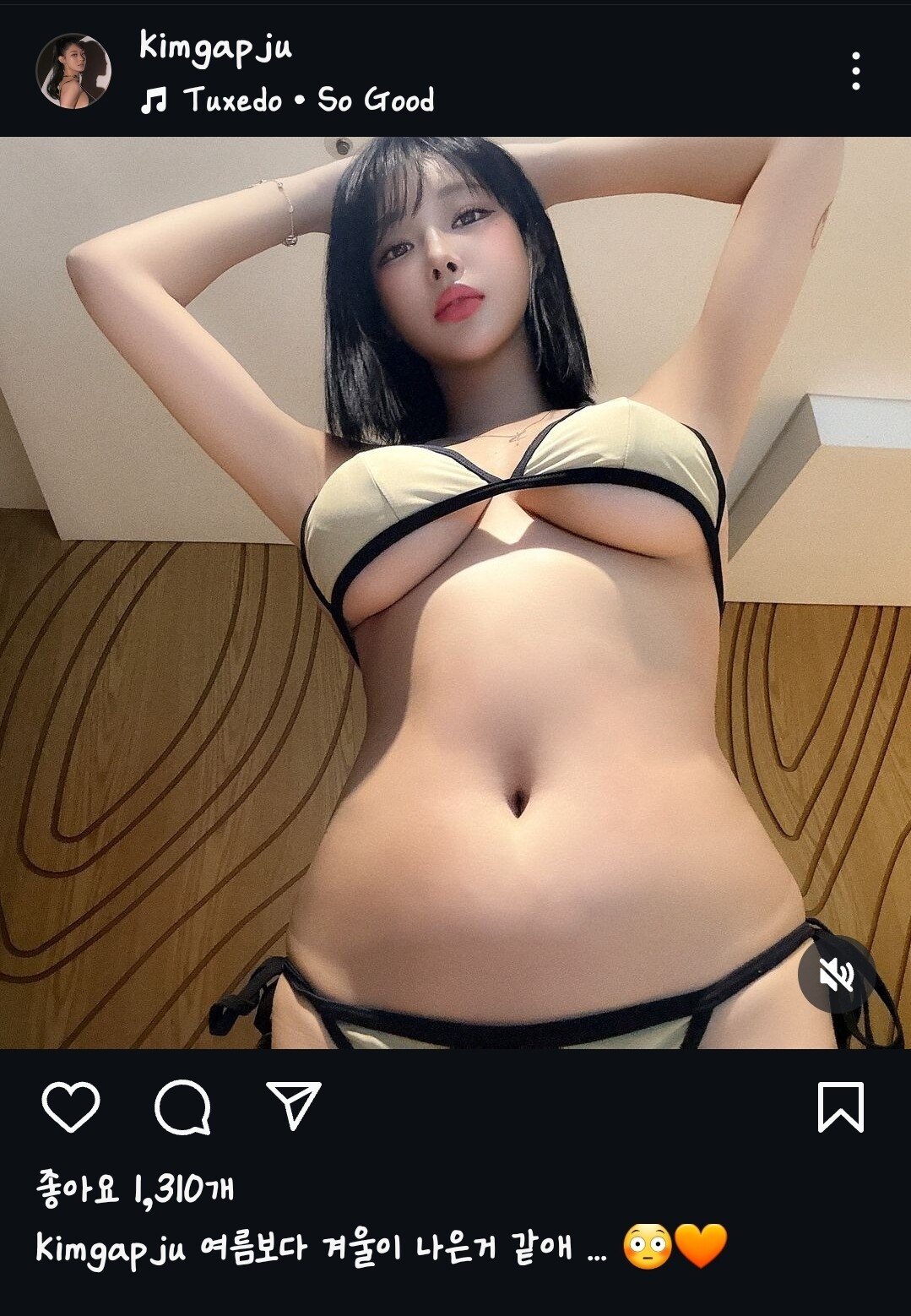 Kim Gap-joo's Instagram, a photo of an unconventional underboob bikini with big breasts