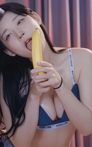 (SOUND)BJ Elk Yul applying oil to her chest and sucking a banana