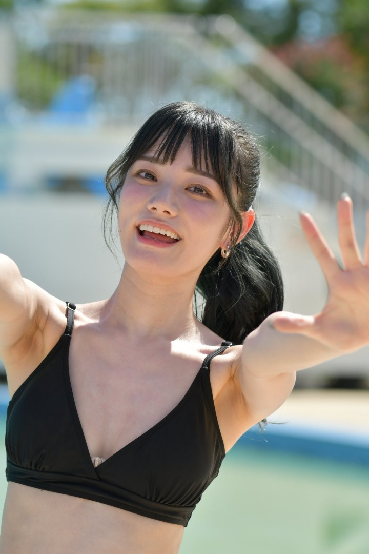 Rena Miyashita in a black bikini